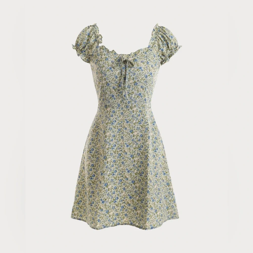 RIHOAS Blue Floral Puff-Sleeve Midi Dress